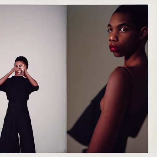 Image similar to realistic photoshooting for a new raf simons lookbook, color film photography, photo of a woman, photo in style of tyler mitchell, 3 5 mm, featured on vogue