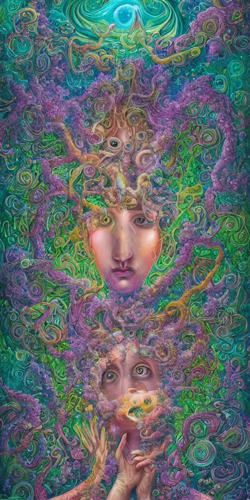 Image similar to a beautiful acrylic painting of deep dimensional realms of universal consciousness of the infinite by hanna yata, geenss archenti flores, digital art