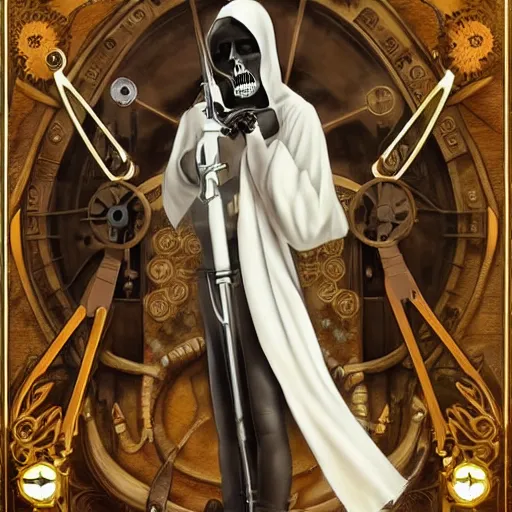 Image similar to amazing lifelike award winning clockwork grim reaper trending on art station artgerm greg rutowski alpgonse mucha cinematic