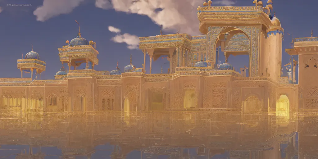 Image similar to a grand arabian palace exterior by makoto shinkai