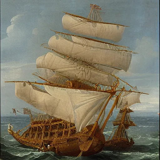 Image similar to a giant octopus with tentacles wrapped around a spanish galleon, by george philip reinagle