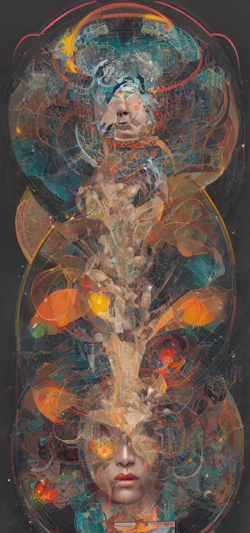 Image similar to tristan eaton, victo ngai, peter mohrbacher, artgerm portrait of a math fractal computer intelligence