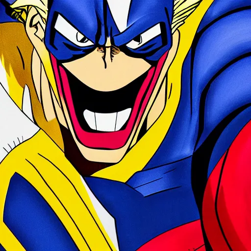 Image similar to Portrait photo of All Might, color, studio lighting, high detail,