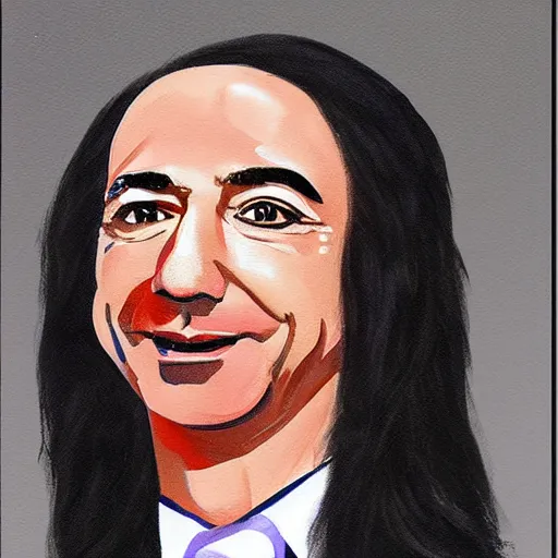 Prompt: painting of jeff bezos with very very very long hair hair