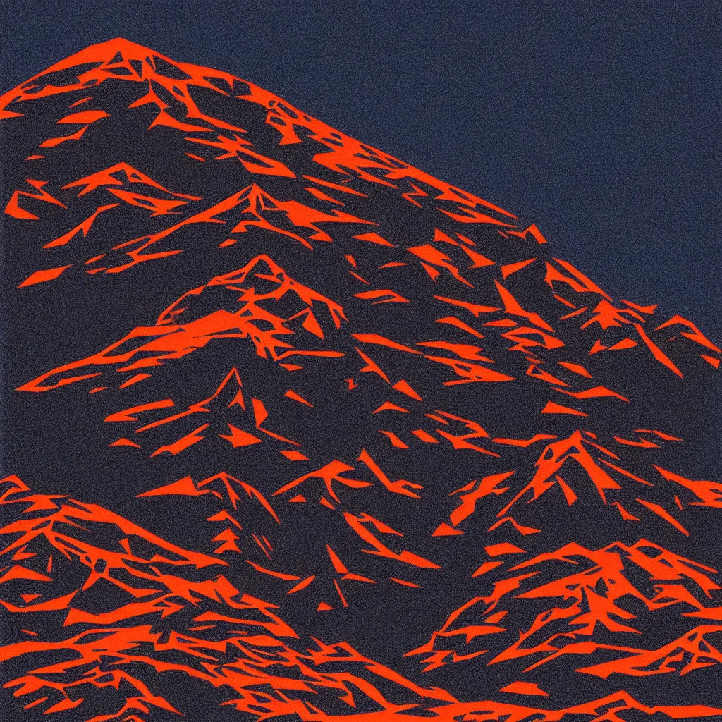 Image similar to olympus mons, mads berg, karolis strautniekas, film noir, stippled light, dramatic lighting, editorial illustration, detailed, fine texture, matte print, art deco, brutalism, dark blue + dark orange, red, black, ( ( habitat 6 7 background ) )