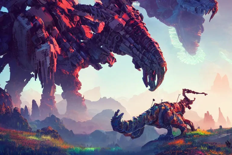 Image similar to tremortusk machine creature robot of horizon forbidden west horizon zero dawn radiating a glowing aura global illumination ray tracing hdr fanart arstation by ian pesty and alena aenami artworks in 4 k