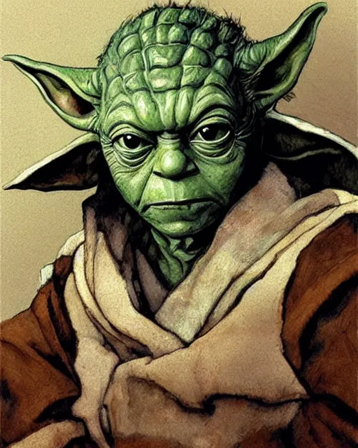 Prompt: portrait of yoda by greg rutkowski in the style of egon schiele