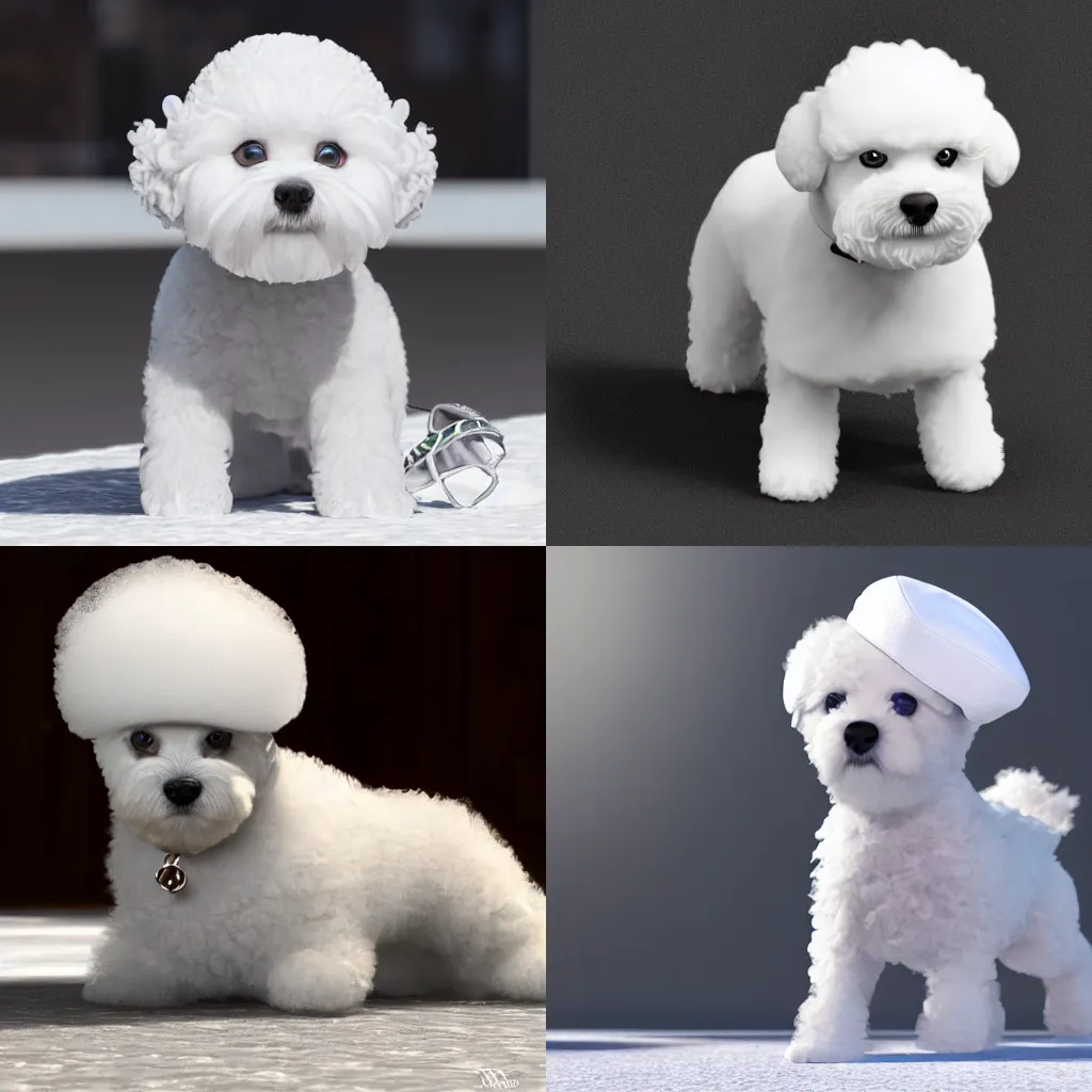 Prompt: a photorealistic picture of a white bichon puppy wearing a baseball cap on ice Trending on Artstation, featured on Behance, well-rendered, Unreal Engine, 4K HD