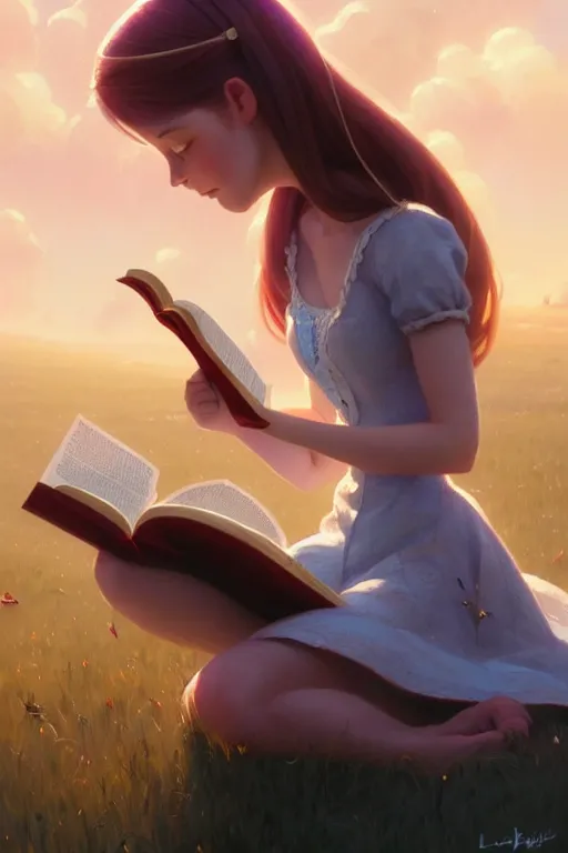 Image similar to highly detailed portrait of beautiful girl reading a book in toy story, dynamic pose, stephen bliss, unreal engine, fantasy art by greg rutkowski, loish, rhads, ferdinand knab, makoto shinkai and lois van baarle, ilya kuvshinov, rossdraws, tom bagshaw, global illumination, radiant light, detailed and intricate environment