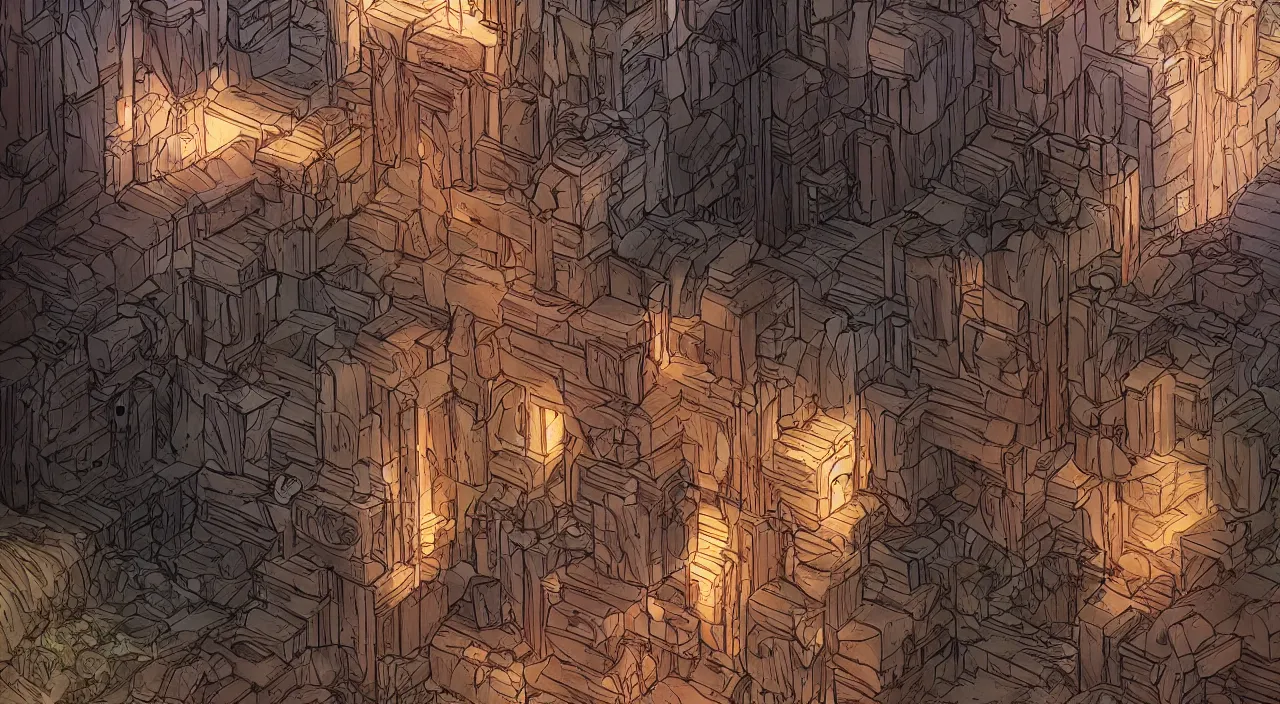 Image similar to wood wall fortress greeble block amazon jungle portal door unknow world global illumination ray tracing ambiant torch fornite that looks like it is from borderlands and by feng zhu and loish and laurie greasley, victo ngai, andreas rocha, john harris