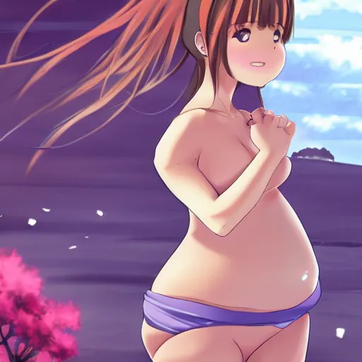 Image similar to cute pregnant anime girl with big belly, 9 month, high quality anime art, trending on pixiv