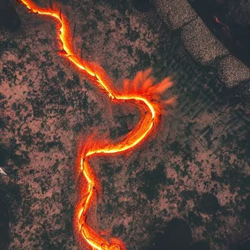 Image similar to candid photograph of a mythological dragon bathing in lava, cryptid, unexplained phenomena, drone photography, 8k