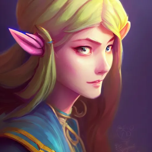 Image similar to a portrait of zelda, art by lois van baarle and loish and ross tran and rossdraws and sam yang and samdoesarts and artgerm and saruei and disney and wlop, digital art, highly detailed, intricate, sharp focus, trending on artstation hq, deviantart, unreal engine 5, 4 k uhd image