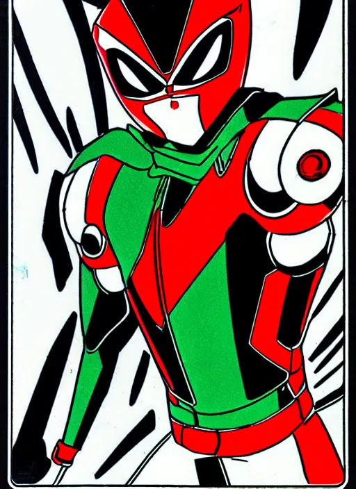 Prompt: kamen rider character, design by shotaro ishinomori, an 1 9 8 7 film