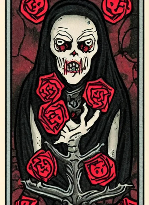 Prompt: tarot card :: horror :: vampire :: blood and roses