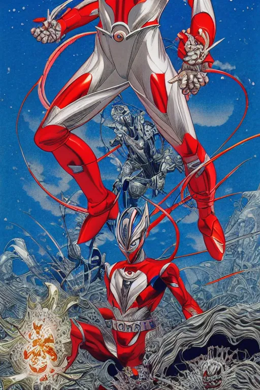 Image similar to ultraman, by yoichi hatakenaka, masamune shirow, josan gonzales and dan mumford, ayami kojima, takato yamamoto, barclay shaw, karol bak, yukito kishiro