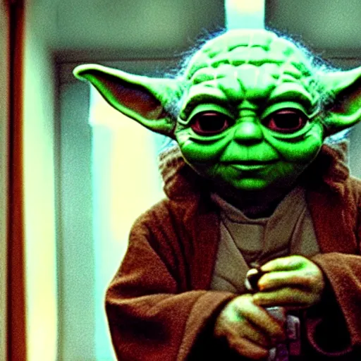 Image similar to stunning awe inspiring yoda playing jack nicholson in the movie the shinning, movie still 8 k hdr atmospheric lighting