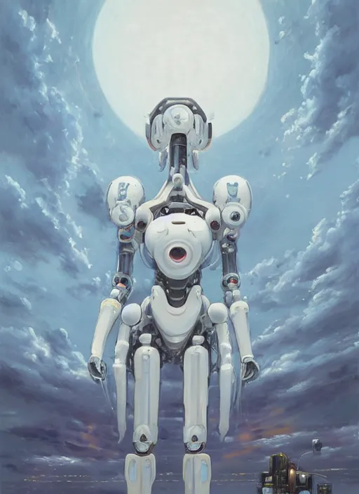 Image similar to an intricate oil painting of a giant pristine white anime humanoid feminine mecha with rounded components by simon stalenhag, inspired by nier : automata, clean white lab background