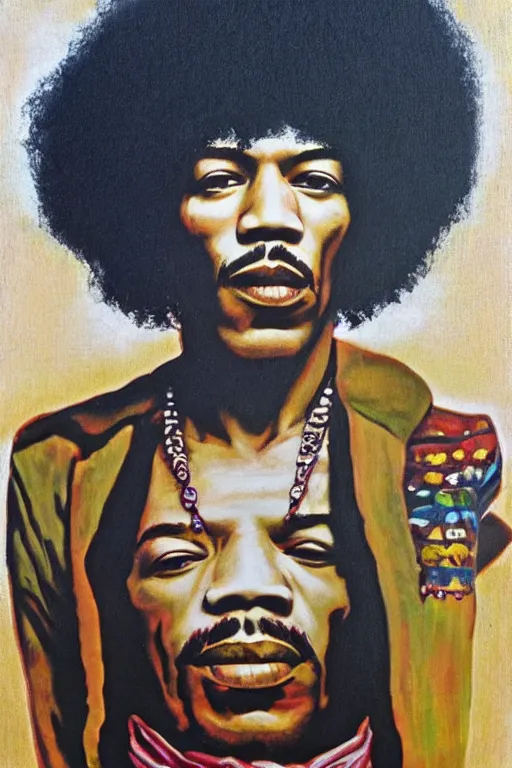 Image similar to ultra realistic Jimi Hendrix face portrait in the style of grant wood