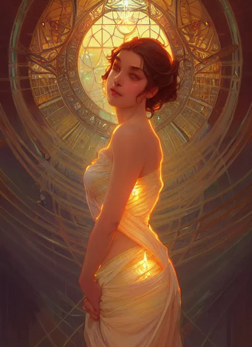 Image similar to water, glowing lights!! intricate elegant, highly detailed, digital painting, artstation, concept art, smooth, sharp focus, illustration, art by artgerm and greg rutkowski and alphonse mucha