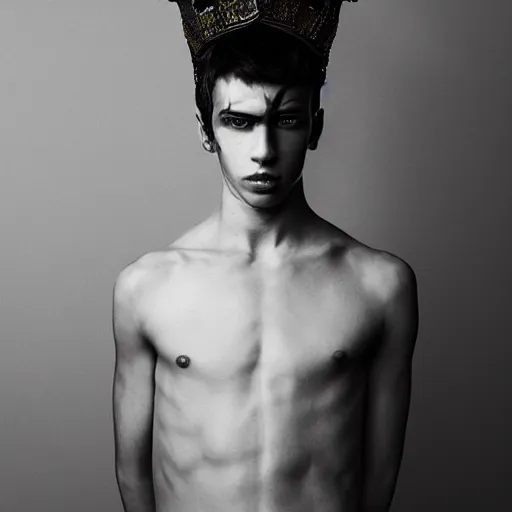 Image similar to a portrait of a beautiful young french male wearing an alexander mcqueen armor , photographed by andrew thomas huang, artistic