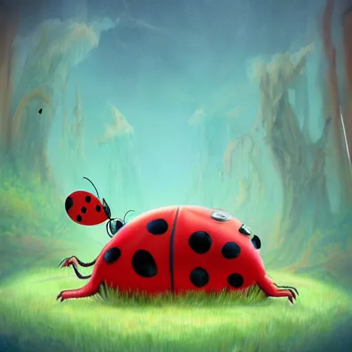 Prompt: ladybug as a monster, fantasy art style, scary atmosphere, nightmare - like dream ( animation style )