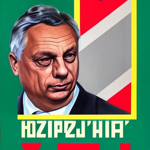 Image similar to portrait of hungarian prime minister viktor orban in uniform, hungary president election, soviet propaganda poster, hungarian flag in the background, colored, artgerm, highly detailed