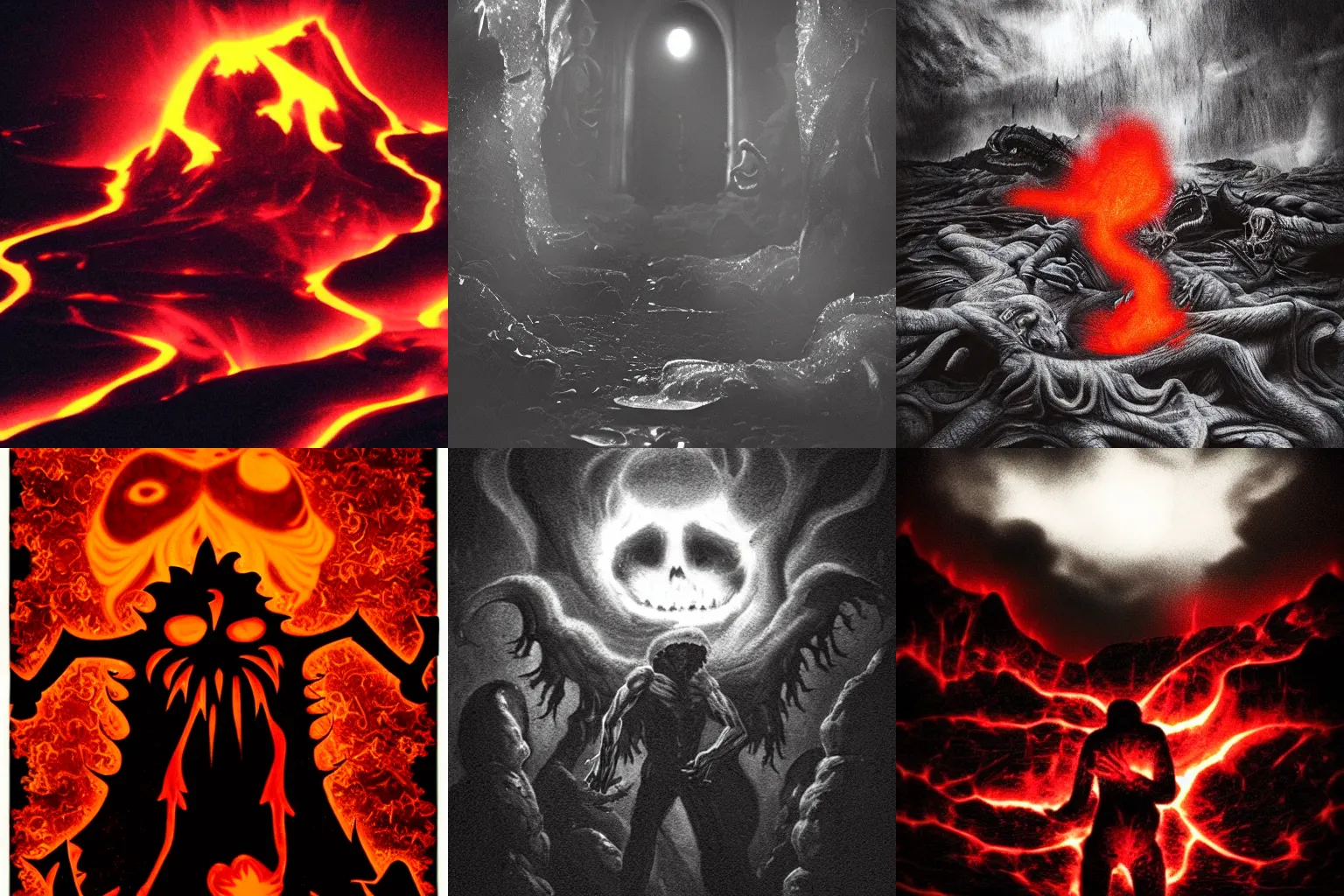 Prompt: lava,, demons, dark, high contrast, spooky, horror