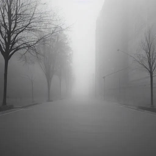 Prompt: liminal space, fog, city