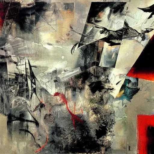 Image similar to the progressive rasterization of a bird, oil on canvas by dave mckean and yoji shinkawa and roberto matta