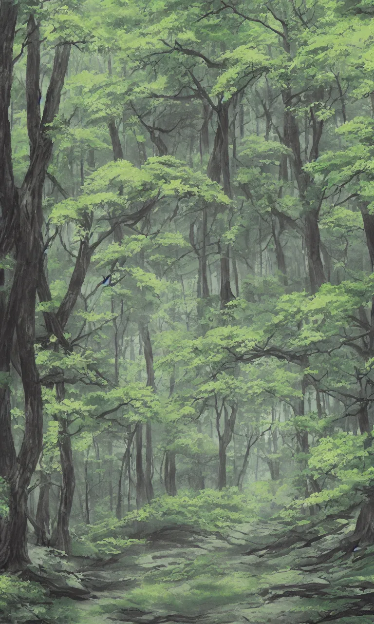Prompt: a detailed painting in the style of anime of a forest