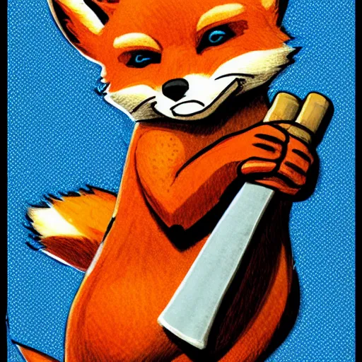 Prompt: a card with a picture of a fox holding a baseball bat, a comic book panel by ken sugimori, official art, poster art, dungeons and dragons, detailed, realistic, trending on artstation