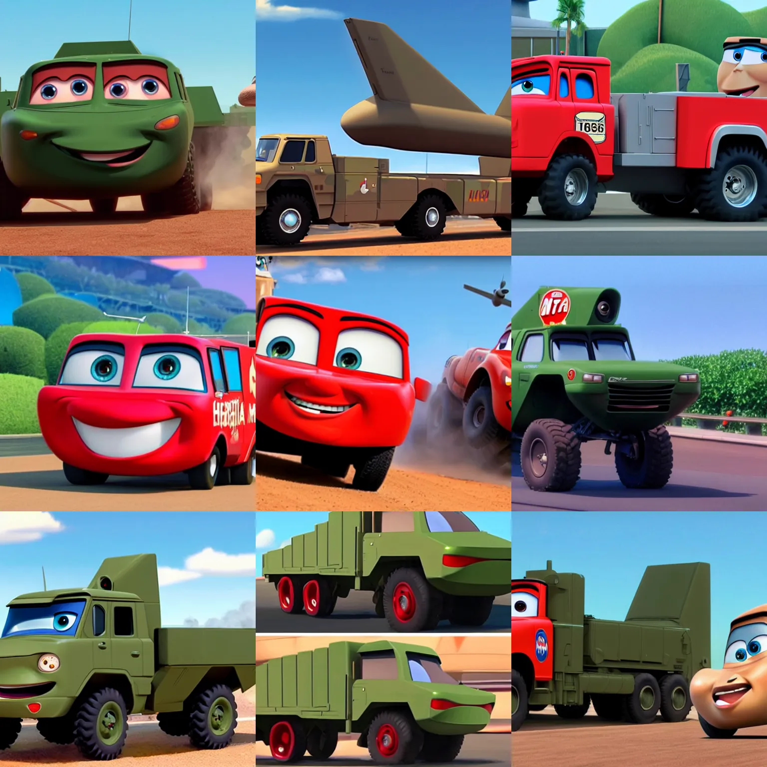 Prompt: Himars in pixar cars movie