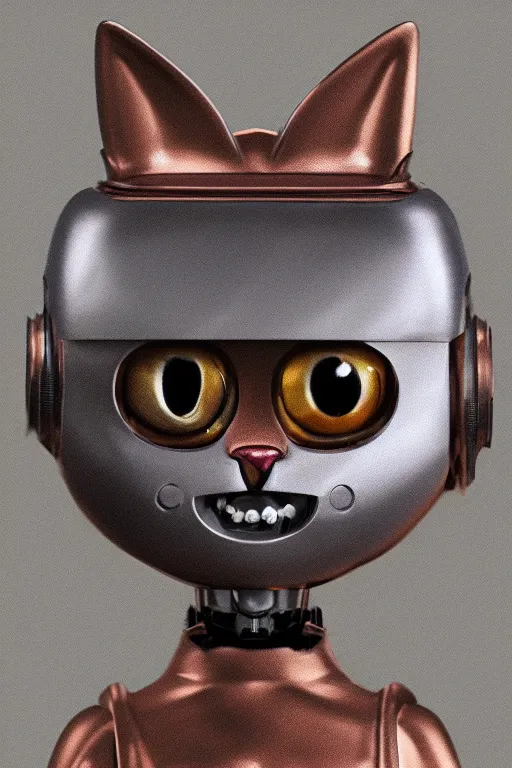 Image similar to a cute cat robot, painted by wally wood and matt jefferies, trending on artstation, steam punk, bright macro view pixar, award - winning, blueprint, big eyes, ( ( ( copper ) ) ) wire whiskers, chillwave, realism