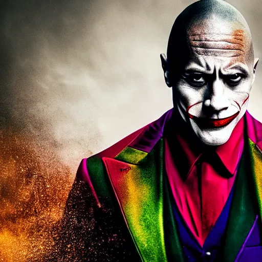 Image similar to dwayne johnson as the joker, studio photography, high detail, ultra high detail, 4 k, hdr, 8 k