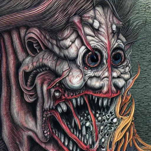 Prompt: Horror beast by junji ito , Colored pencil , Hyperdetailed , trending on artstation , CGSociety , matte painting , Concept art