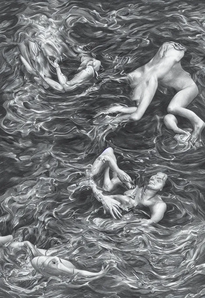 Image similar to highly detailed surrealist art about drowning slowly