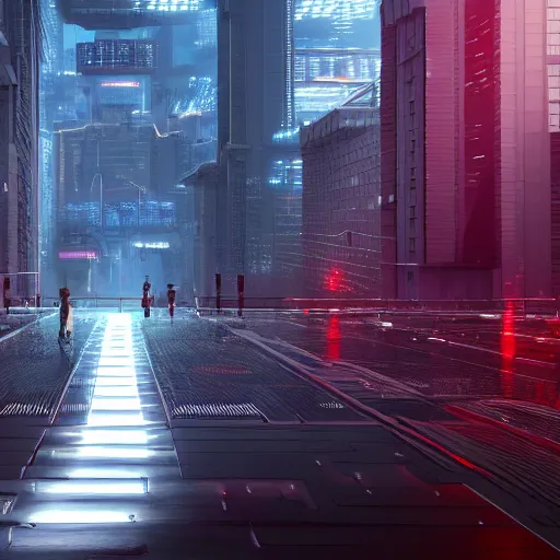 Image similar to photo of death walking in a futuristic city in a dystopian future made of electronic components and looks like a giant pcb board. Very detailed 8k. Unreal engine 5 render with nanite, global illumination and path tracing. Cinematic post processing. Emphasize on the colors black and red.