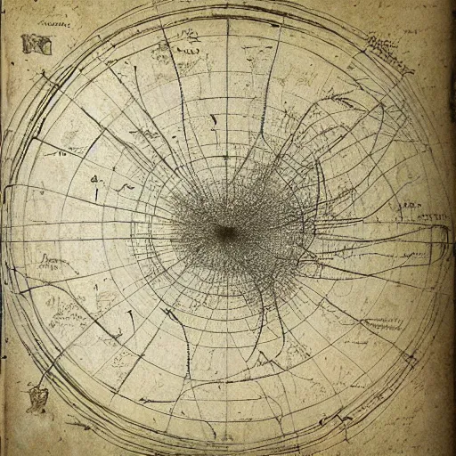 Prompt: “map of the universe, by Leonardo davinci, sketch, notebook, detailed,8k”