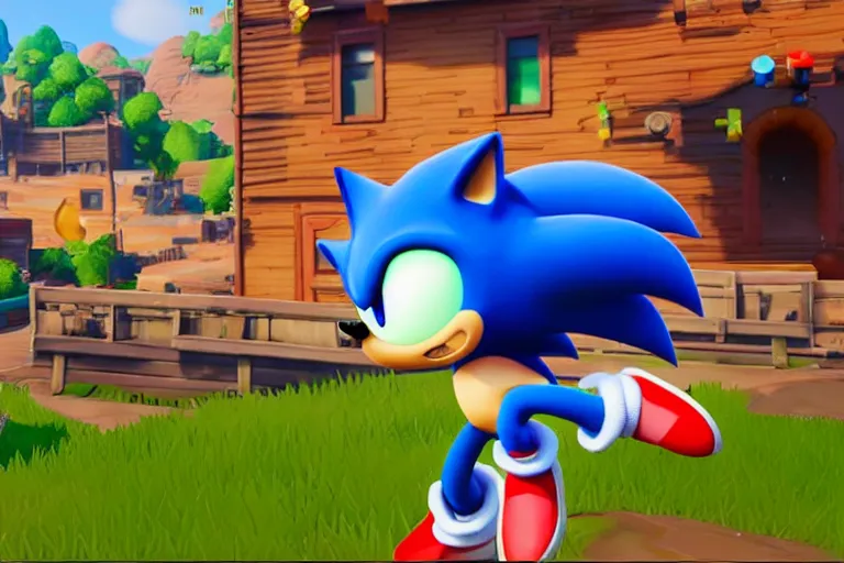 Image similar to sonic dancing in fortnite, gameplay