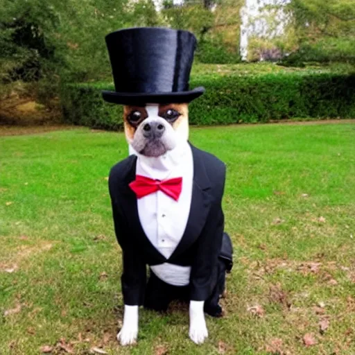 Prompt: funny looking dog wearing a top hat