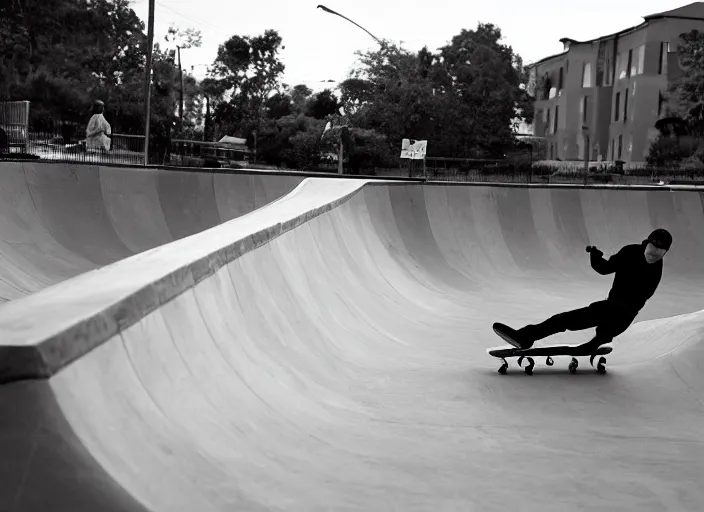 Image similar to a fish is skating on a skateboard in a half pipe