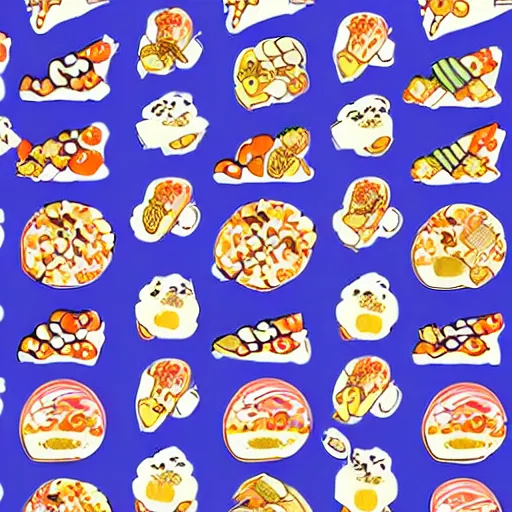 Image similar to japanese food print pattern. cute illustration. hand drawn. digital art.