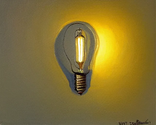 Image similar to Lightbulb in a lone room casting light on the walls. Norbert Schwontkowski oil painting.