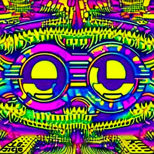 Image similar to acid house music rave graphics psychedelic illustration smiley ecstasy dnb jungle pill graffiti detailed