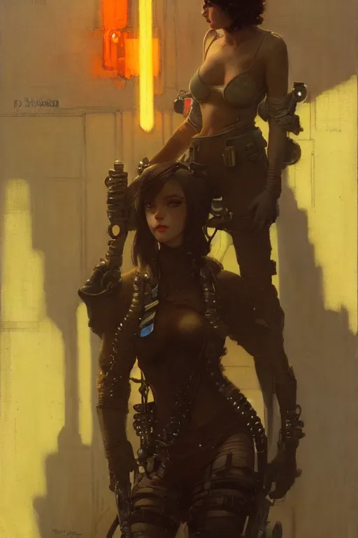 Image similar to full character portrait max mad cyberpunk, machinist tech solider girl character design, painting by gaston bussiere, katsuya terada, nc wyeth, greg rutkowski, craig mullins, vermeer, frank frazetta, tom of finland, trending on artstation, jeffery catherine jones