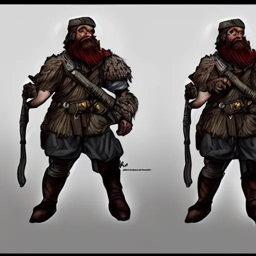 Image similar to Full body concept art of A High fantasy WW1 dwarve soldier using a enchanted bazooka trending on artstation deviantart Pinterest detailed High Resolution HD 8k