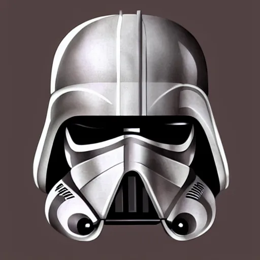 Image similar to a mix of darth vader's helmet and storm troopers helmet. concept art, trending on art station.