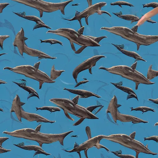 Prompt: tessellation showing dolphins and birds