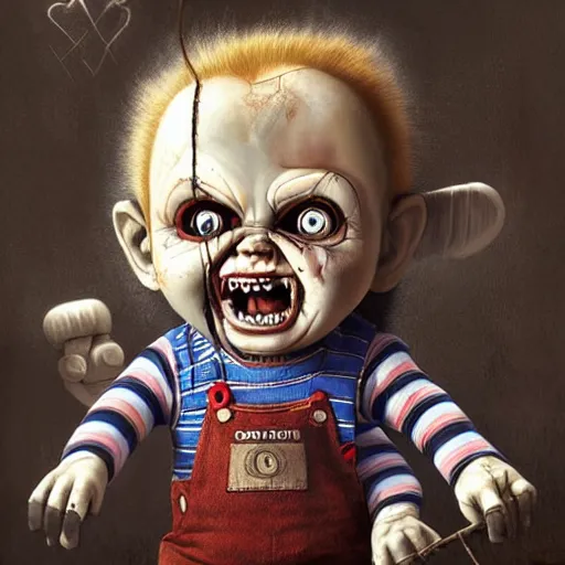 Prompt: painting of chucky by jeremiah ketner and michal karcz | horror themed | creepy